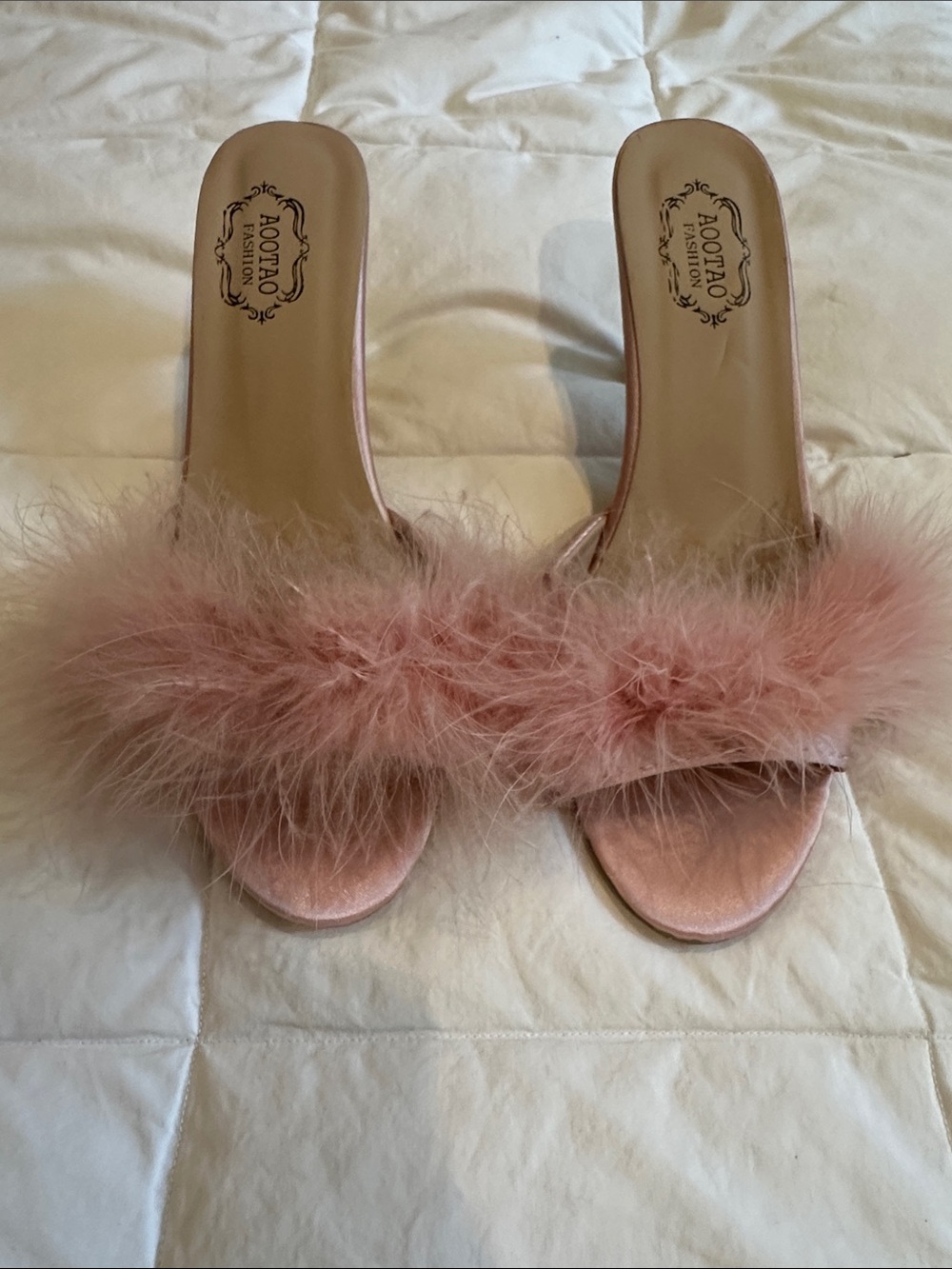 Pink Feather Slide Heels - Women